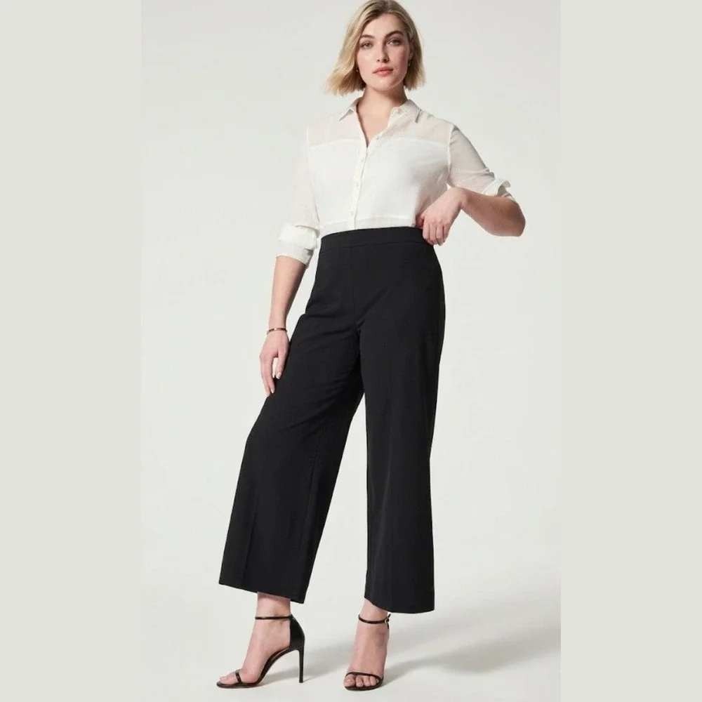 SPANX On-the-Go Wide Leg Crop Pants XS Black High Rise Workwear Professional